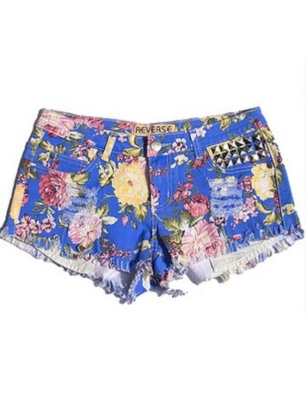 Reverse Denim Floral Cutoff Shorts
